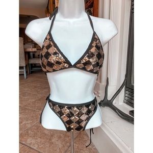 gold and black checkered tie bikini